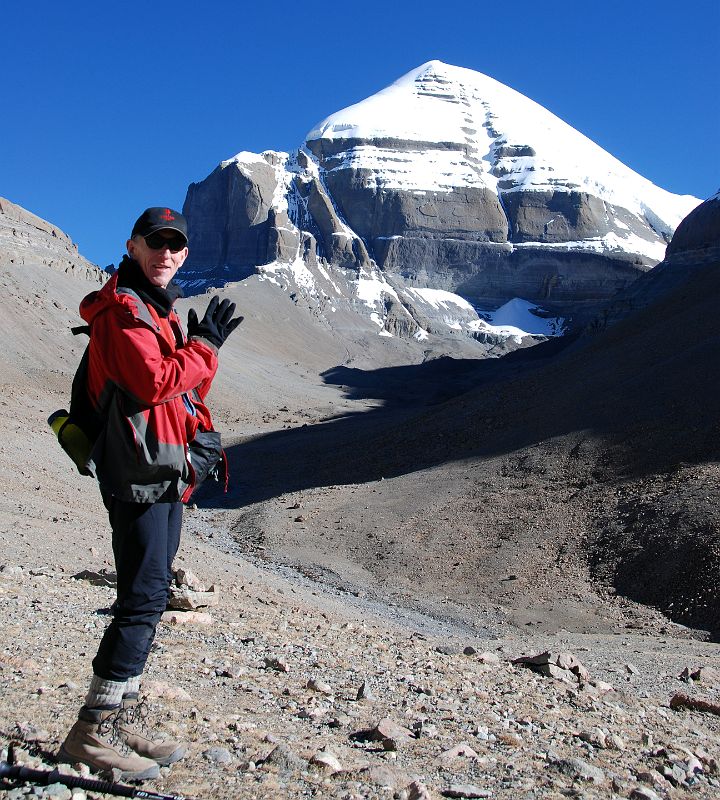 09 Jerome Ryan With Mount Kailash South Face On Mount Kailash Inner Kora Nandi Parikrama More and more of the Mount Kailash South face comes into view as Jerome Ryan continues trekking up the western side of Nandi (08:38).